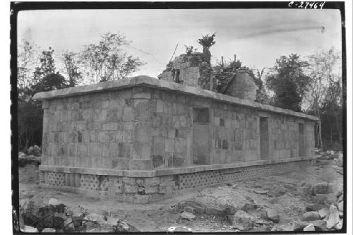 Temple of Three Lintels, front after repair, at end of 1927 field season.