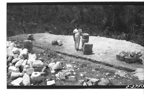 Caracol. Small temple at NW corner of lower terrace, after excavation.