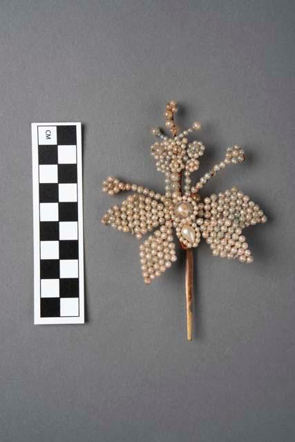 Pair of Hairpin Ornaments with Butterfly Motifs of Glass Beads and Buttons