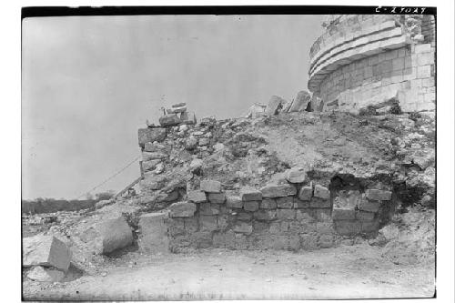 Caracol. SE. corner upper terrace before repair.