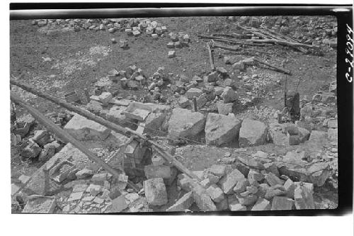 Caracol, view of SW. corner upper terrace, taken from top of building.