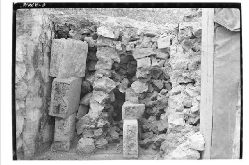 Columns in outer chamber of the buried Temple of Chac Mool