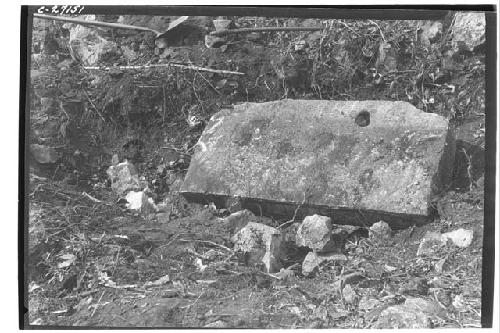 T. of Two Lintels, Old Chichen. close view W. lintel with 3 corner stone removed