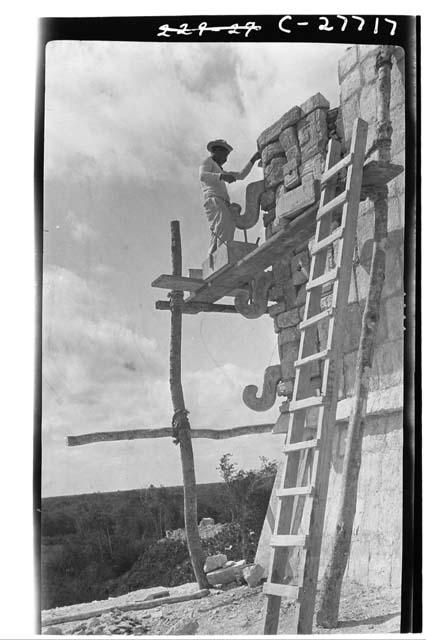 Replacing mask panel at the Temple of Warriors