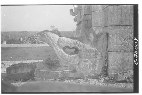 Head of serpent column at the Temple of Warriors
