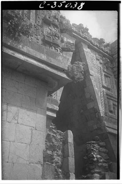 Serpent Cornices. Cornice head by second arch, south facade. House of governor.