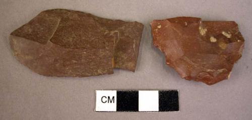 Chert flake used as scraper or knife; chert flake retouched as side scraper