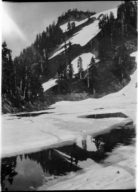 Lake, with mountains in the background