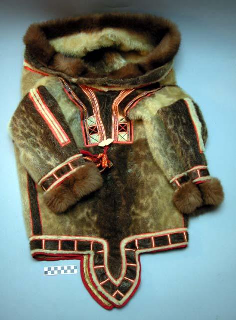 Adult amaut (outer garment) - fur inside and out with red and white decoration.