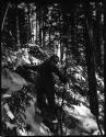 Man snowshoeing in a forest