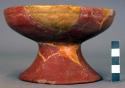 Ceramic, complete pedestal dish, red, mended and reconstructed
