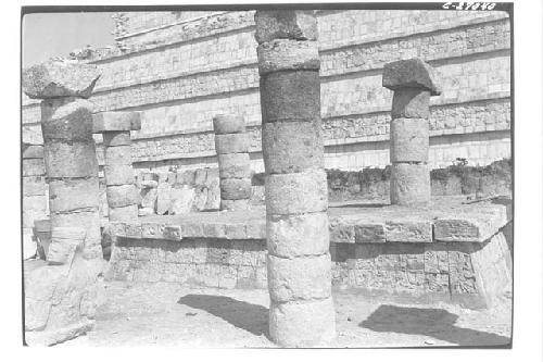 N.Colonnade sculptured and painted dais, completely excavated, looking NW