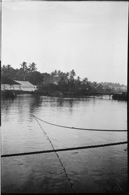 Buildings along shoreline, view from a boat