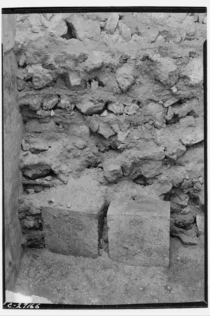 T. of Warriors, Buried temple showing column blocks used in fill