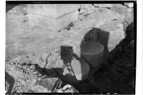 NW Colonnade. Sections of round columns beneath final floor level used in fill