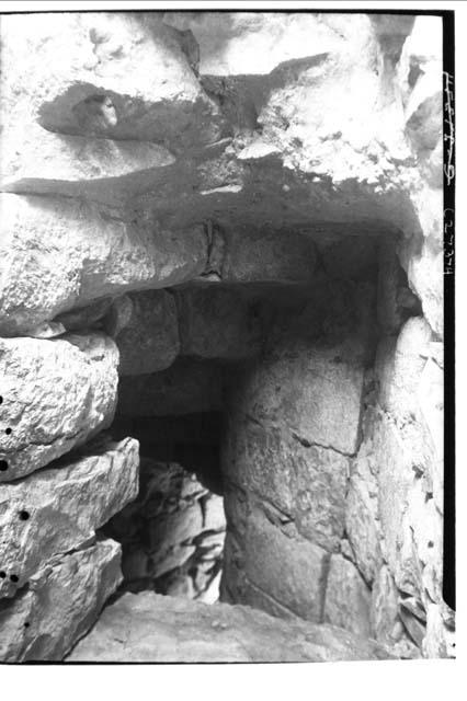 Caracol - Detail view of spiral stairway in central core of masonry