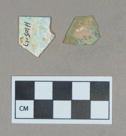 Glass, patinated flat glass fragments