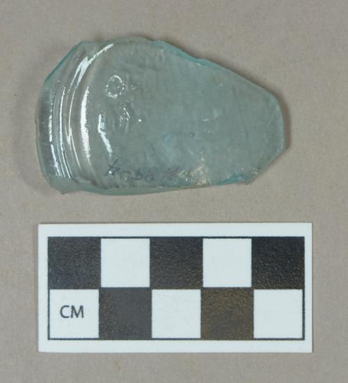 Glass, molded aqua bottle/jar base fragment