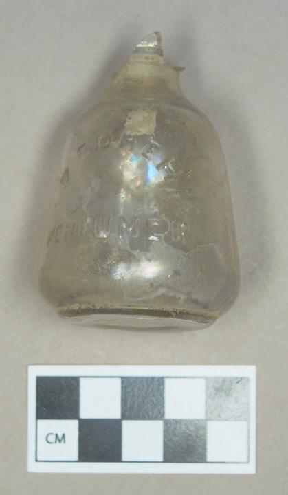 Glass, colorless molded perfumer bottle