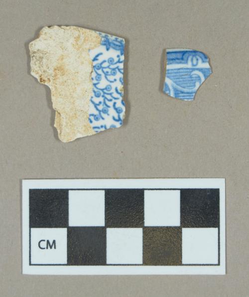 Ceramic, refined earthenware rim sherds, blue transfer print