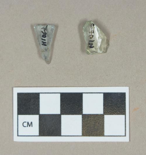 Glass, aqua bottle body fragments