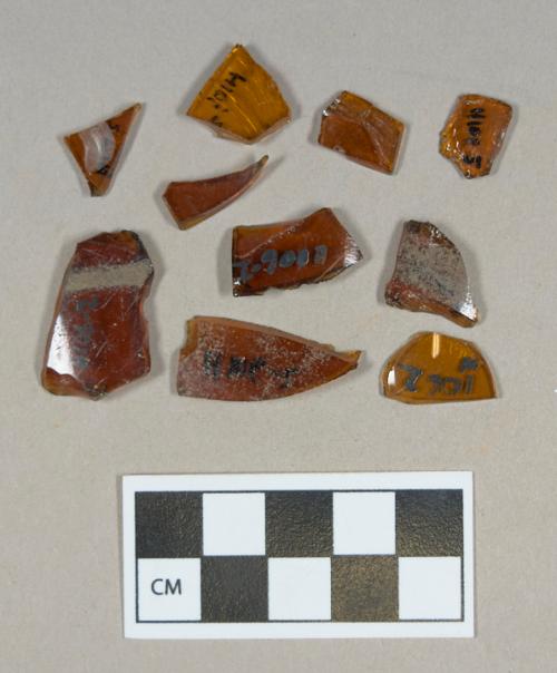 Glass, brown bottle body fragments