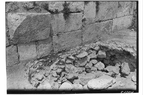 Caracol, pit showing nature of fill at S. side of stairway of upper terrace.