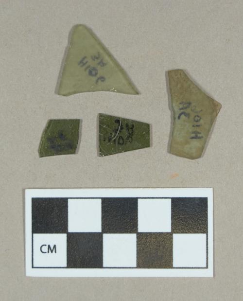 Glass, green flat glass fragments