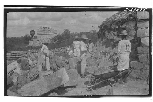 Caracol, SW. corner upper terrace under repair.