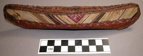 Model birchbark canoe with porcupine quill decoration