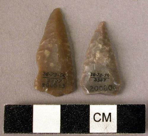 Triangular arrowheads retouched on the upper surface only