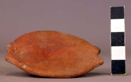 Ceramic, complete miniature dish, 2 handles, red