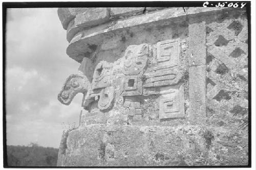 Southeast corner of a mask serpent motif at Monjas