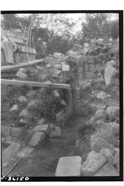 Structure 3 E 3. East facing wall of stairway built against east sideof leg of T