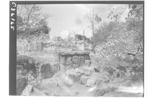 Structure 3 E 3.  Masonry block at NE corner of N. end of colonnade