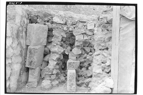 Columns in outer chamber of the buried Temple of Chac Mool