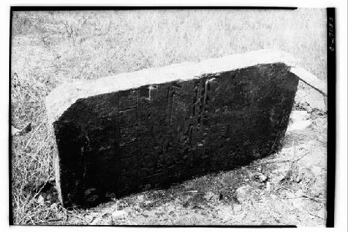 Under face of sculptured stone lintel found in water trough at old abandoned hac