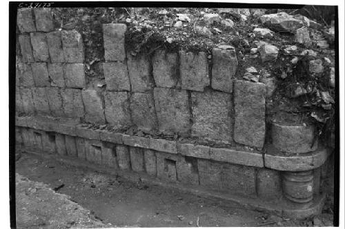 Columns with grecque motif and platform at Temple of Three Lintels.