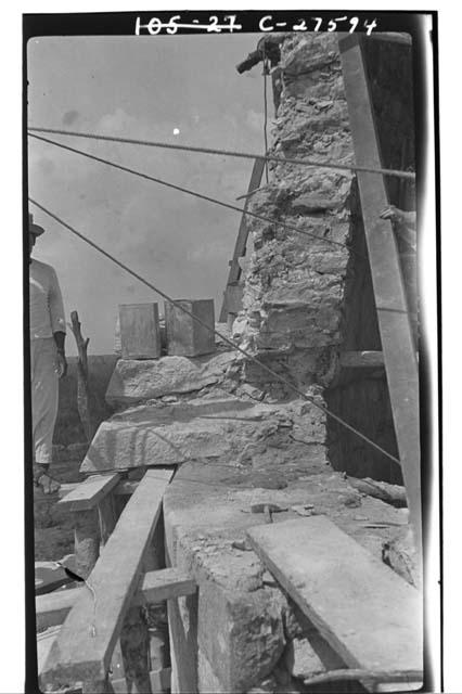 Caracol, during restoration of 5-member cornice.