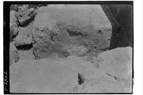 Caracol. maosnry platform at base of bench, S. side circular substructure.