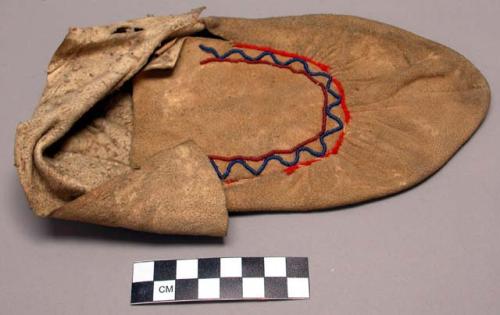 Moccasin possibly from the Great Basin. Soft sole and upper. Stitched up heel