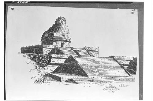 Pen and ink drawing of Caracol by W. L. Lincoln.