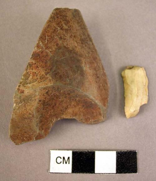 Chert flake used as scraper or knife; chert flake used as hollow scraper