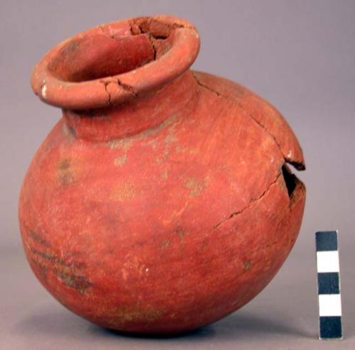 Pottery jar with constricted neck - Red ware (restored)