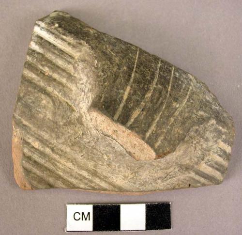 Potsherd with handle fragment - burnished ware, corrugated