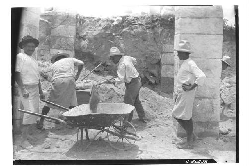 Northwest Colonnade of the Temple of Warriors during excavation