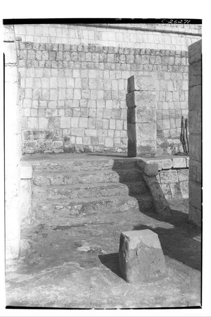 Stairway in front of sculptured dais at the Temple of Warriors