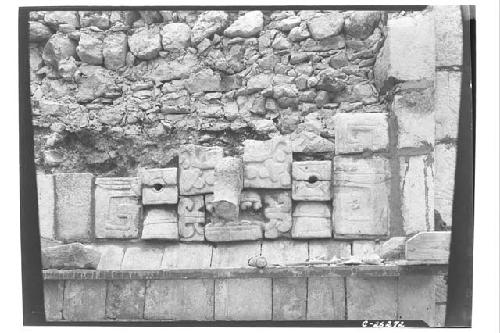 Elements of mask panel in situ at the Temple of Warriors