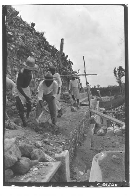 Preparations for repair to south face at the Temple of Warriors