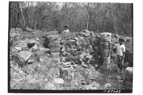 T. of Interior Atlantean Columns during excavation sanctuary looking E. Eastern